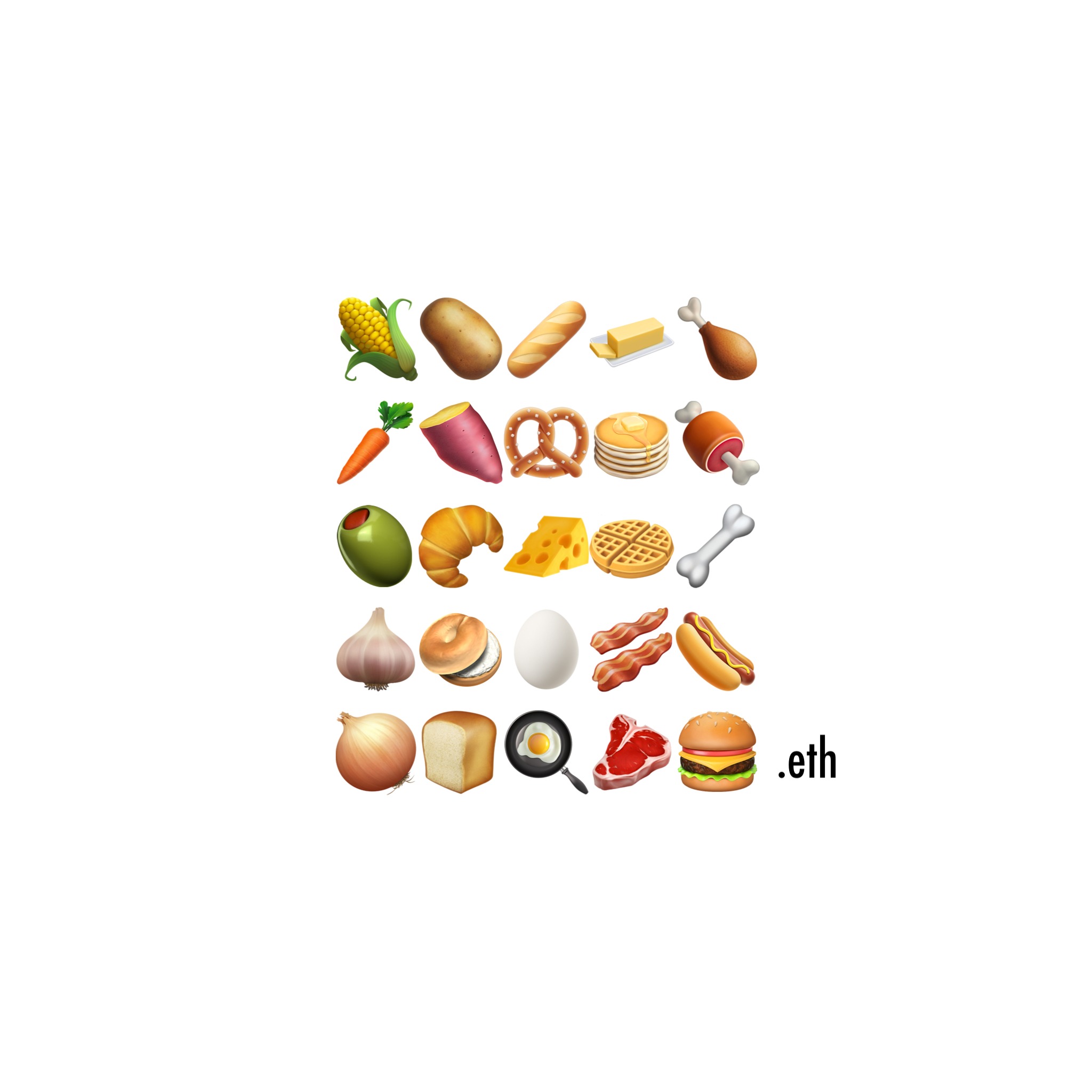 🌽🥔🥖🧈🍗🥕🍠🥨🥞🍖🫒🥐🧀🧇🦴🧄🥯🥚🥓🌭🧅🍞🍳🥩🍔.eth Ethereum Name Service (ENS and .eth domain) PFP