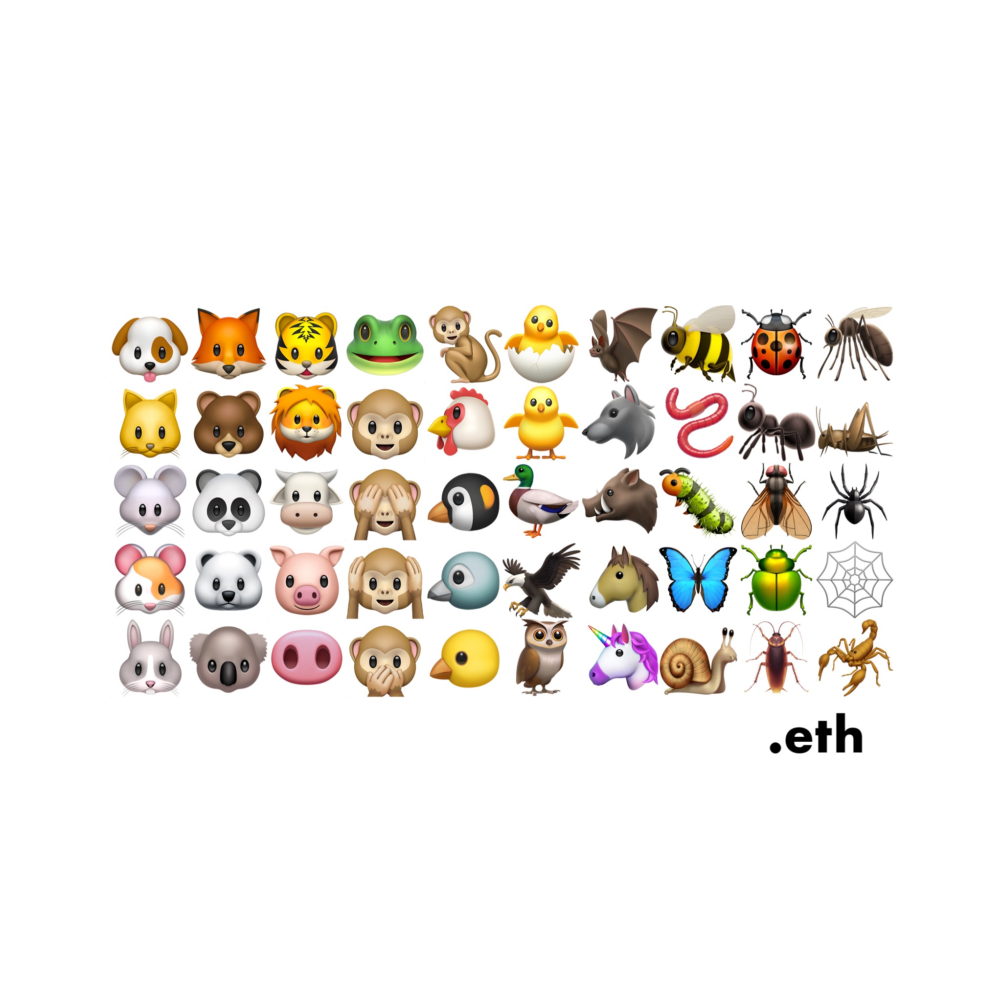 🐶🦊🐯🐸🐒🐣🦇🐝🐞🦟🐱🐻🦁🐵🐔🐥🐺🪱🐜🦗🐭🐼🐮🙈🐧🦆🐗🐛🪰🕷🐹🐻‍❄🐷🙉🐦🦅🐴🦋🪲🕸🐰🐨🐽🙊🐤🦉🦄🐌🪳🦂.eth Ethereum Name Service (ENS and .eth domain) PFP